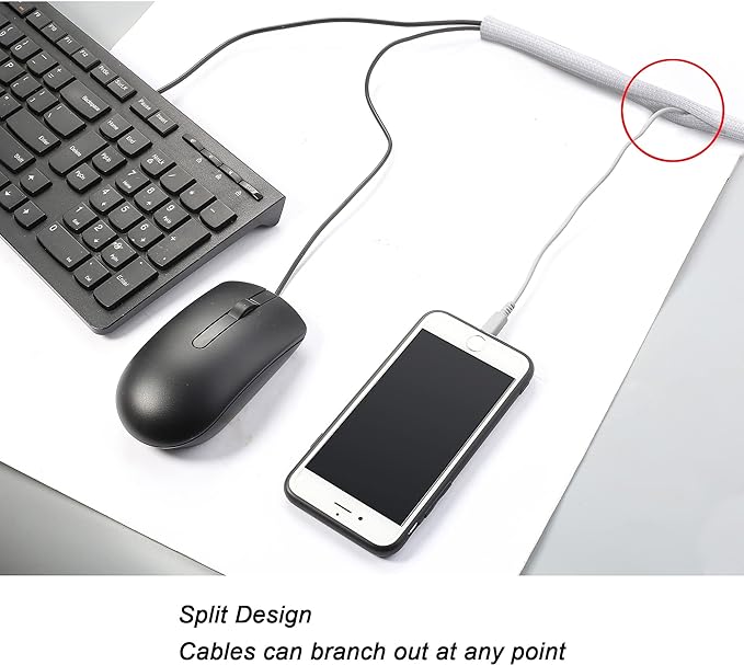 Cable Management Sleeve, Split Design, 25FT - 3/8 Inch, White | Cord Protectors from Pets | Heat & Abrasion Resistant Wire Loom | Automotive Wiring & Home Office Cable Organization