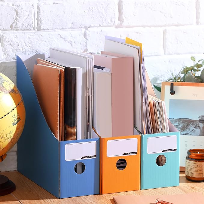 Colarr 12 Pack Cardboard Magazine Holders 12 Colors Magazine Storage Box with Label Stickers File Organizer Folder Book Holder for Desk Desktop Document Organizer for Office School (Bright Color)