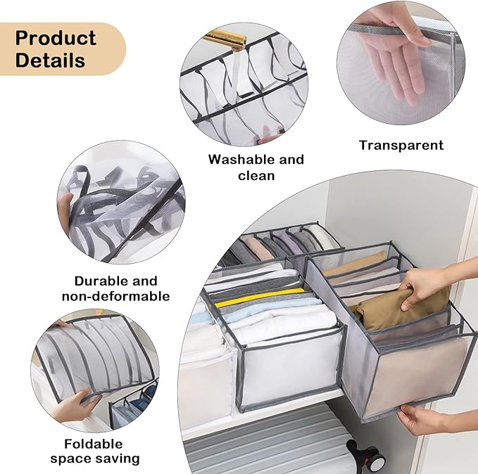 TIGARI Wardrobe Clothes Organizer, Closet Organizer Foldable Drawer Organizer for Clothing, Drawer Dividers for Clothes, Closet Storage for Trousers, Shirts, Jeans, T-Shirt, Bra, Underwear, Socks