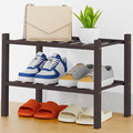 Smiry Small Bamboo Shoe Rack, 2 Tier Free Standing Wooden Shoe Organizer, Stackable Wood Shoe Storage Shelf for Closet, Entryway, 14 Vertical Slats, One-piece Heavy-Duty Legs, 17.3"x11"x13", Black