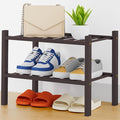 Smiry Small Bamboo Shoe Rack, 2 Tier Free Standing Wooden Shoe Organizer, Stackable Wood Shoe Storage Shelf for Closet, Entryway, 14 Vertical Slats, One-piece Heavy-Duty Legs, 17.3"x11"x13", Brown