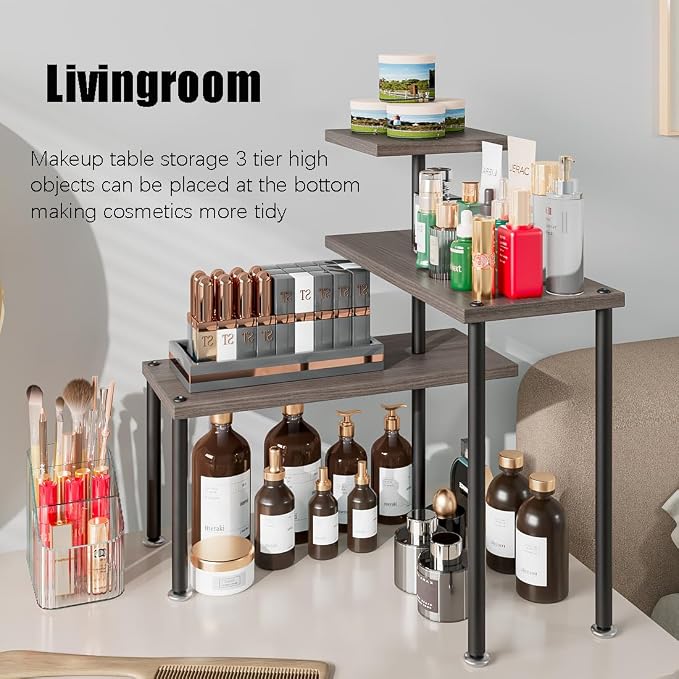 3-Tier Adjustable Countertop Organizer Corner Shelf | Countertop Organizer and Storage Rack for Kitchen, Bathroom, Over Sink, Coffee Bar, Spice Rack, Dresser Table