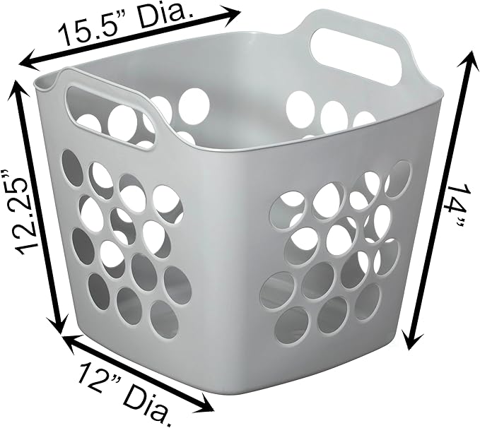 Flexible Plastic Laundry Basket - Square Storage Hamper with Side Handles for Easy Carrying - Versatile Organizer for Laundry, and Household Storage, 28 Litter Gray