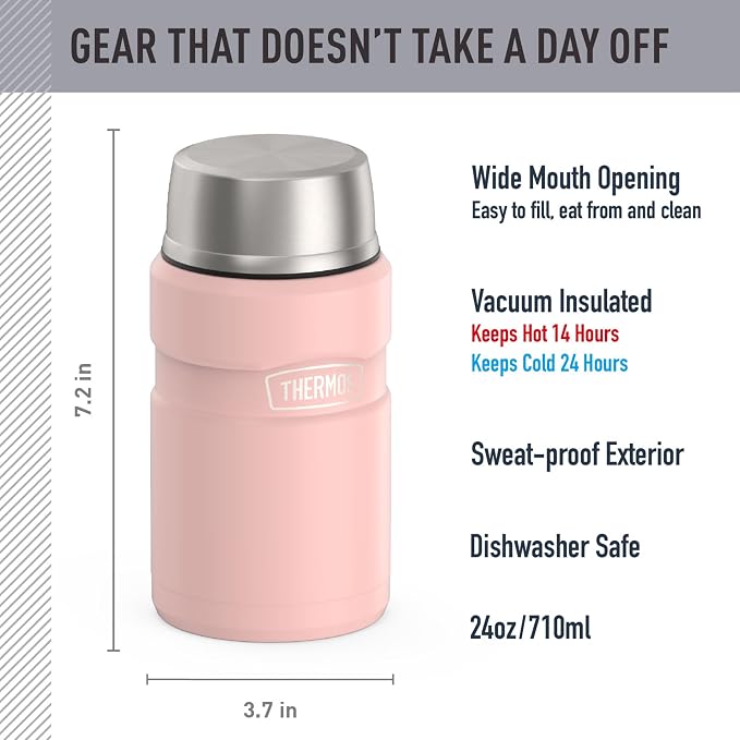 THERMOS Stainless King Vacuum-Insulated Food Jar, 24 Ounce, Matte Pink