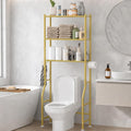 GloTika 3-Tier Over Toilet Storage with Anti-Tilt Safety System - 150lb Total Capacity Metal Bathroom Shelves Including Paper Holder & 4 Hooks, Space Saving Above Commode Organizer (64" H, Gold)