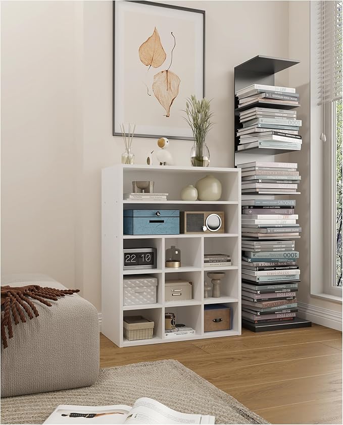 HAIOOU Shoe Cubby, 9-Cube Stackable Wood Shoe Rack Organizer 24 Inch, White | 5-Tier Freestanding Shoe Stand with 2 Storage Shelf, Holds 10-15 Pairs, Ideal for Apartment, Entryway, Closet Organization