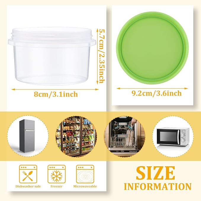 Sieral 36 Pack 8 oz Freezer Containers with Lids Reusable Deli Freezer Storage Containers Stackable Plastic Thick Twist Top Jars for Takeout Food Round Wide Mouth Lunch Snack (Red,Green,Yellow)
