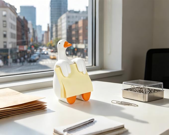 Silly Goose Pop-Up Sticky Note Dispenser for 3 x 3 in Notes, Orange | Includes 100 sheets; handmade resin decor for office, home or classroom; gift for teachers, coworkers and goose lovers