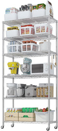 Karl home Silver 6-Tier Wire Storage Shelving with Wheels | Adjustable Storage Unit , Size 78.7"H X 35.4" W X 17.7" D, Suitable for Garage, Kitchen and Basement