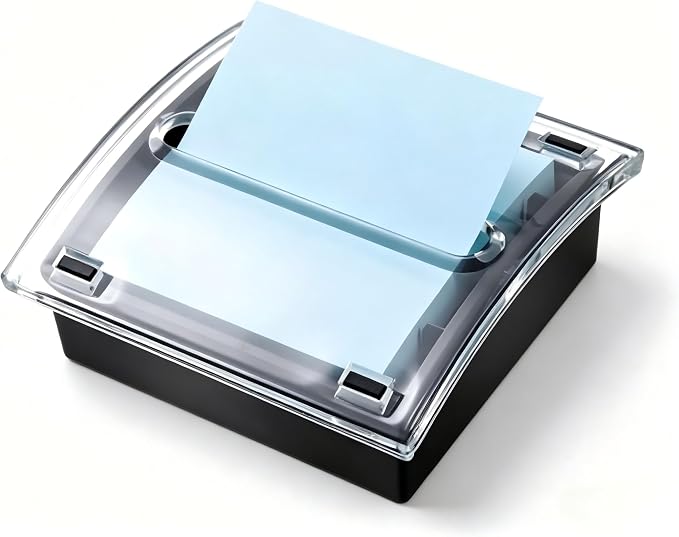 Mimorou 1 Pcs Pop up Sticky Notes Dispenser Sticky Note Holder Black Base Clear Top for 3 x 3 Inches Pad Holder for Acrylic Memo Organizer Fits Reminder School Office Home Store