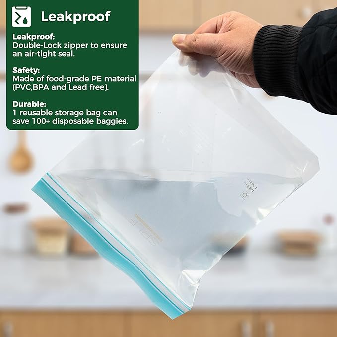 SPLF 20 Pack Reusable Sandwich Bags Dishwasher Microwave Safe, BPA Free Extra Thick Leakproof Reusable Food Storage Bags Silicone Free Quart Size Freezer Bags Containers