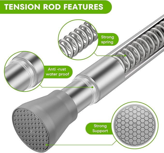 Tension Curtain Rod Silver Tension Rods 28 to 48 Inch Curtain Rods No Drilling White Spring Adjustable Rod Expandable Pressure Tension Rods for Windows Closet