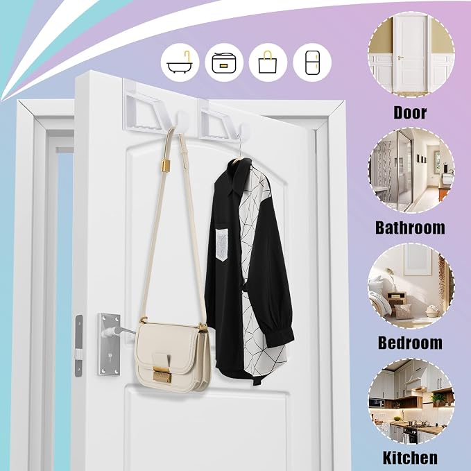 Maitys Space Saving Plastic Over Door Hooks Door Hanger Hooks Multi Hanging Storage Organizers Door Hangers Door Towel Hooks for Coats, Towels, Bags, Hats, Scarves Home Accessories(White, 8 Pieces)