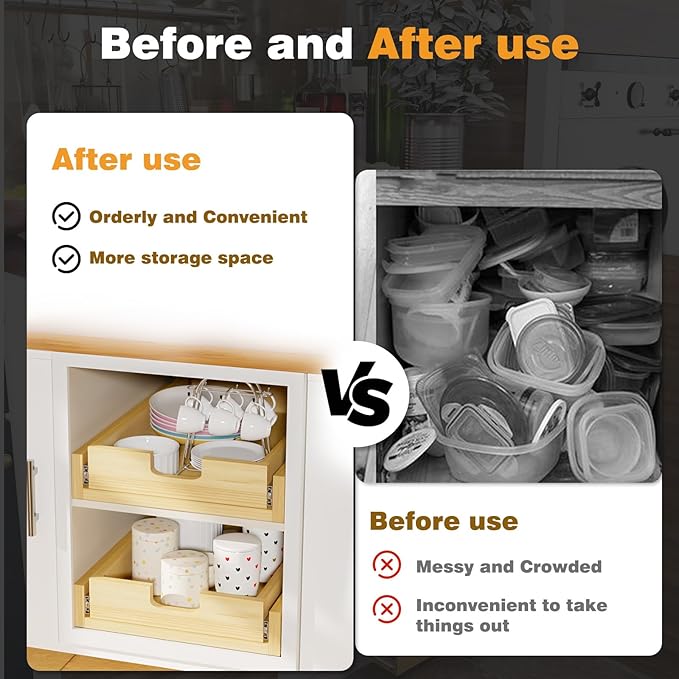 Pull Out Cabinet Organizer, 20''W×21''D Sliding Drawers for Cabinets, 1 Tier Soft Close Slide Out Wooden Pull out Drawers, Base Cabinet Organization for Kitchen, Pantry, Bathroom