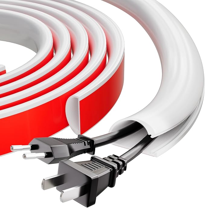 118" Silicone Cord Hider for Wall Mount TV,Large Self-Adhesive Cable Hider for 2-3 Cords,Cable Management Under Desk,Cord Organizer,Cable Raceway Home & Office Trim,Cord Concealer Channel,White