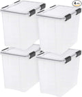 IRIS USA WeatherPro 32 Qt Storage Bins with Lids, 4 Pack, BPA-Free Plastic Gasket Box with Tight Latch and Seal, Stackable Nestable Tote Tub - Clear/Black