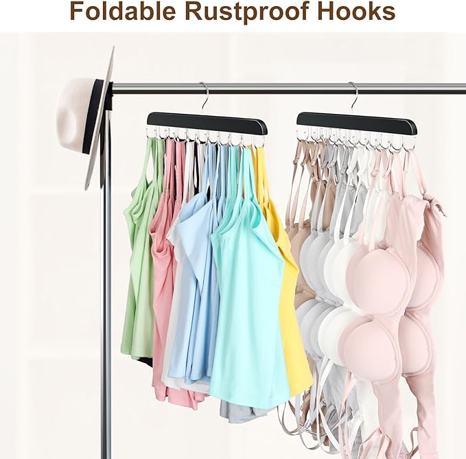 Bra Hanger for Closet Organizers and Storage,Tank Top Hangers Space Saving | Bra Organzier with 20 Foldable Hooks, Lingerie Storage Solutions Multi Hook Hanger for Dorm & Laundry Room Organization