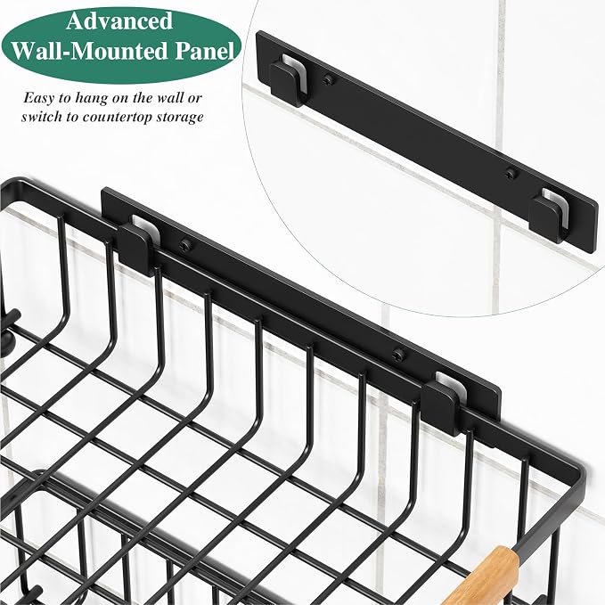 OKZEST 3-Tier Fruit Basket Fits Under Standard Upper Cabinet, 17.2" Tall | 2-In-1 Wall Mount & Countertop. Stackable Kitchen Organizer with Banana Hanger, Hold Potato, Onion, Bread, Snack, Can, Veggie