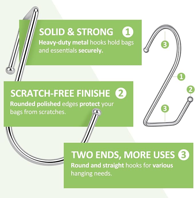 15 Pack Purse Hanger for Closet, Super Sturdy Purse Hooks, Hanging Backpack Bag Holder, Closet Organizers and Storage, Silver