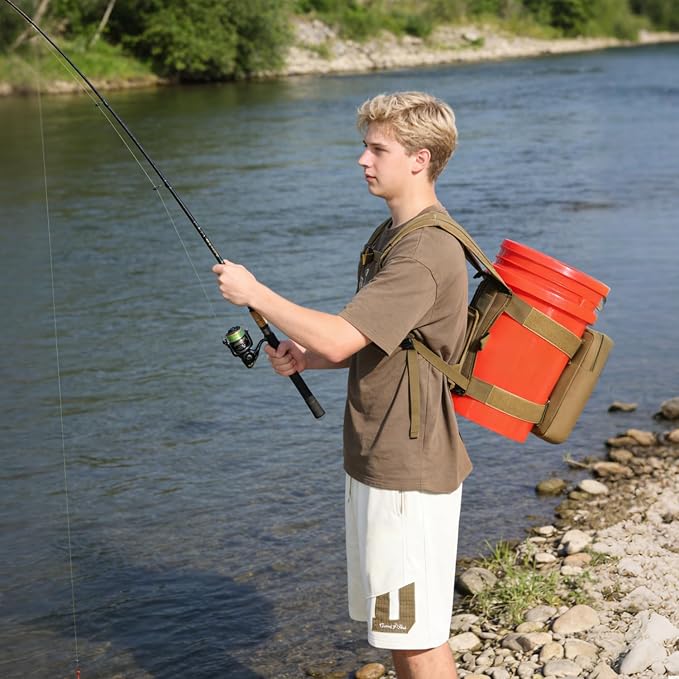 Backpack for 5 Gallon Buckets, Universal Bucket Organizer with Pocket | for Hunting, Fishing, Picking Apples, Baseball & Ice Fishing