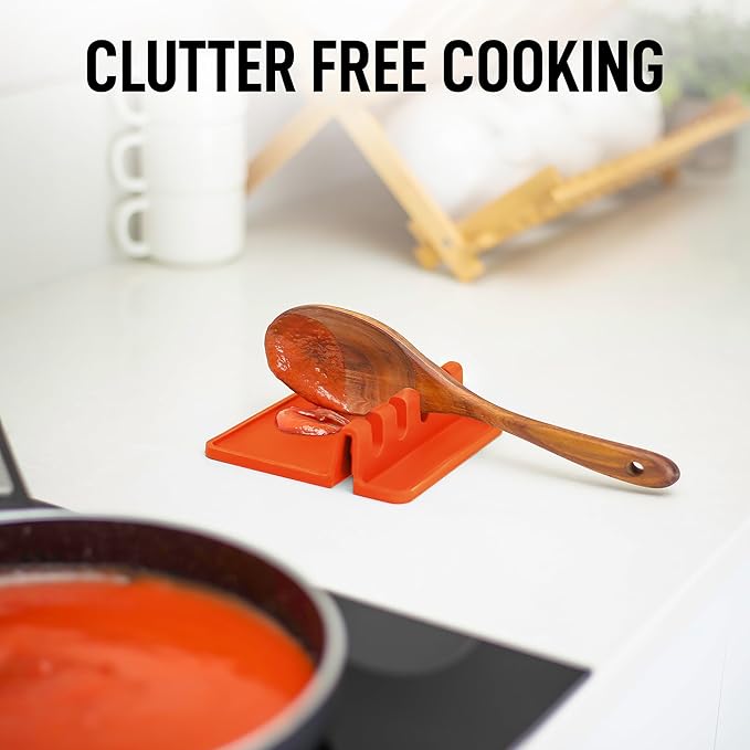 Zulay Kitchen Silicone Utensil Rest with Drip Pad for Multiple Utensils - BPA-Free, Heat-Resistant Spoon Rest & Spoon Holder for Stove Top - Kitchen Utensil Holder for Ladles & Tongs - Orange