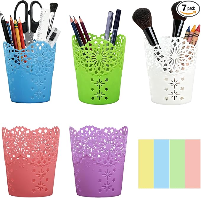 5Pack Pen Holder for Desk Pencil Holder for Classroom Pen Cup Pencil Cup Office Desk Organizers Accessories Makeup Brush Organizer with 400 Pcs Sticky Notes for Office School Home Crafts Supplies