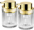 Foaming Hand Soap Dispenser, 8oz Refillable Clear Glass with Gold Pump, for Liquid Soap or Lotion, Vertical Ribbed Decor for Bathroom Vanity, Kitchen, Commercial Use - 2 Pack