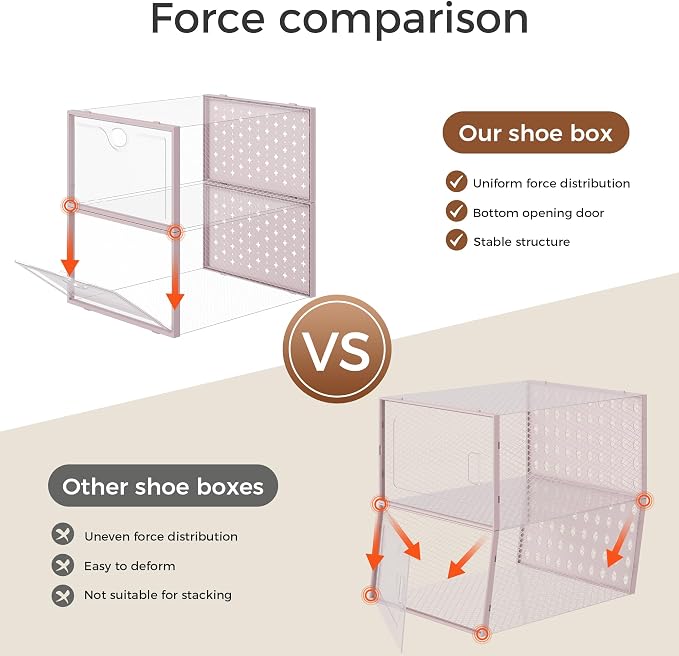 Pinkpum 15 Pack X-Large Shoe Storage Boxes, Shoe Organizer for Closet Clear Plastic Stackable Shoe Dispaly Case Bins Holder, Sneaker Storage for Sneakerheads Pink