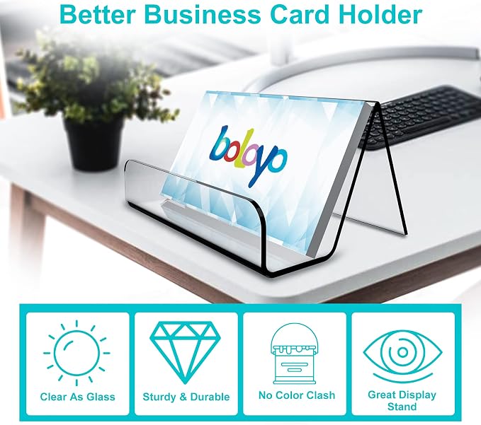 Boloyo Acrylic Business Card Holder for Desk , 10PC Business Card Display Stand Desktop Name Card Organizer Capacity 60 Cards