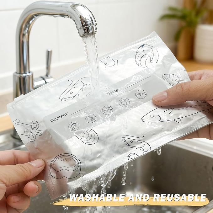 Aluminum Foil Food Storage Bags, Reusable Freezer Bags for Refrigerator, Stand Up Airtight Vacuum Sealer Bags, Heavy Duty Smell Proof Lock Freshness, Perfect for Meat, Vegetables (30, Small)
