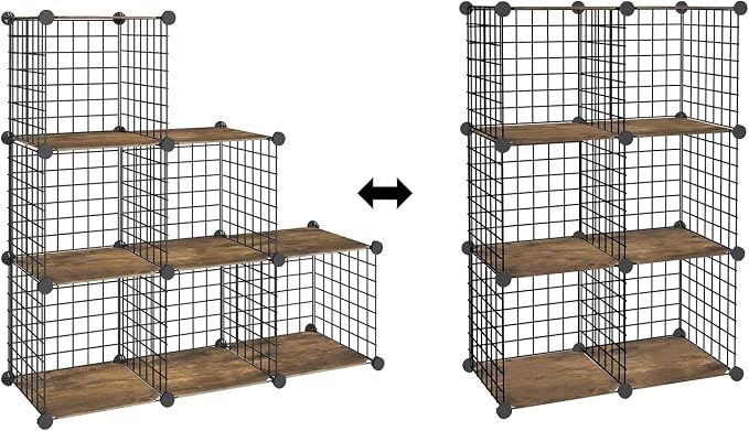 HOOBRO Wire Cube Storage Organizer, 6-Cube Metal Storage Shelves, Modular Closet Organizer, DIY Closet Cabinet for Home, Living Room, Office, Rustic Brown and Black BF06CW01