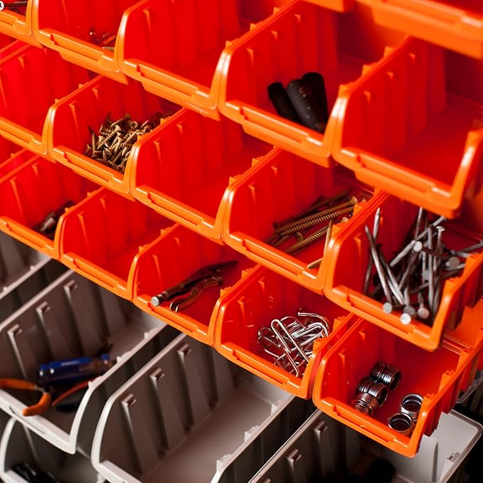 TRINITY Rolling Storage Bin Rack & Parts Organizer, 7-Tier Dual-Sided Bin Cart Shelving for Shop Storage, Nut and Bolt Organizer, Garage, Warehouse, Tools & Hardware, 330Lb Max, With Wheels, Black