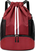 JELUTAR Drawstring Backpack Gym Bag with Shoes Compartment, Burgundy | Water-Resistant String Backpack for Soccer, Basketball, Swim, Beach Cinch for Women Men, 22 L Large Capacity, Wet Pocket
