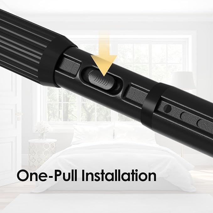 Black Tension Curtain Rod 41-146In(4-12Ft), Extra Long Outdoor Curtain Rod No Drilling for Window or Bathroom Patio, Adjustable Heavy Duty Shower Rod,Rod Diameter 1.26In-One-bond stretching