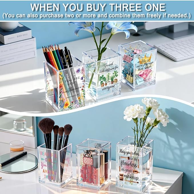 Just A Girl Who Loves Books Acrylic Pencil Holder Cup, Funny Floral Books Desk Organizer for Book Lover Bookish Bookworms Readers, Women Empowerment Gifts for Daughter Girls Sister BFF (Red)