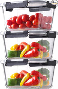 HOMBERKING 6 Pieces 63oz/8cup Large Glass Food Storage Containers with Lids, Meal Prep Containers, Airtight Bento Boxes with Leak Proof Locking (3 Containers 3 Lids), Microwave,Oven,Fridge Safe-Black