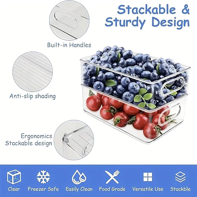 9 Pack Refrigerator Organizer Bins | 3 Sizes Clear Pantry Storage with Handles for Fridge, Freezer, Shelves, Drawer, Bins, Snack Organizer for Home & Kitchen