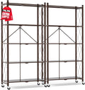 ALANNG 70.7" H Metal Storage Shelves, 5 Tier Folding Shelf on Wheels | Heavy Duty, No Assembly, Rolling, Collapsible Rack Unit for Kitchen, Basement, Pantry (Vintage Brown,2 Pack)