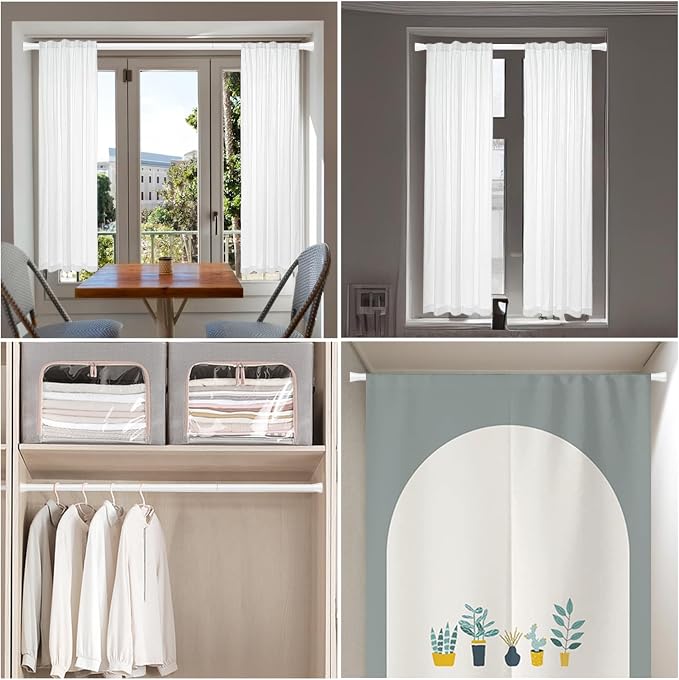 AIZESI 2PCS Tension Curtain Rod 43 to 73 Inch Shower Curtain Rod No Drilling, Never Rust, Adjustable Curtain Rod, Spring Tension Rods for Window, Bathroom, Kitchen, Doorway, White