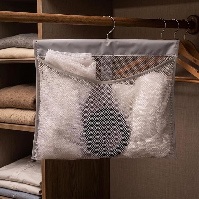 ALYER Hanging Mesh Shower Pockets for 34oz/1000ml Shampoo and Conditioner,Colorful Bath Toy organizer,Hanging Tandem Type Closet Accessories Storage Bag,Gray