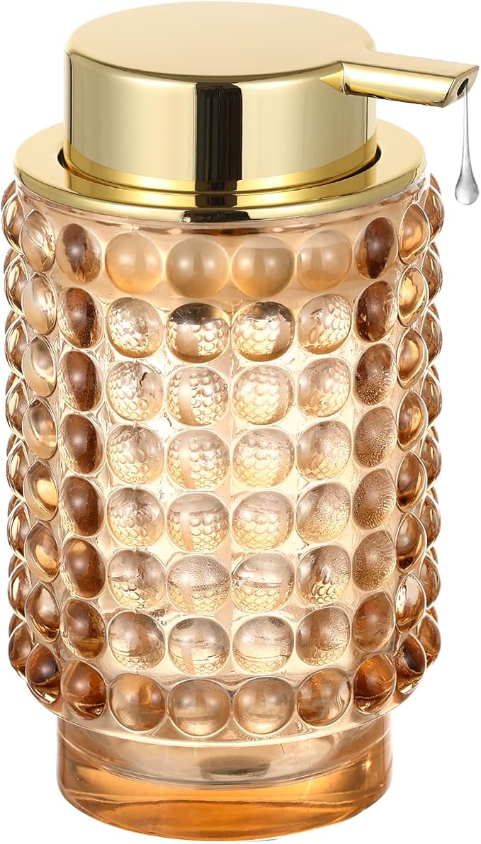 Glass Liquid Soap Dispenser, Refillable Liquid Dispenser with Gold Pump, Hand Soap Dispenser for Bathroom，Kitchen, Modern Home Decor（Liquid Type/Gold）
