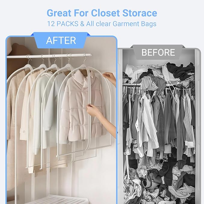 All Clear Garment Bags for Hanging Clothes, 40" (Set of 6) Suit Bags for Closet Storage, Plastic Dustproof Suit Cover Bags, Clothes Protectors Bag with zipper for Coats, Jackets, Shirts