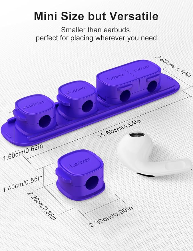 6 Pack Magnetic Cable Clips [1s Open/Lock], Cord Organizer Holder | Strong Adhesive Desk Cable Management- Organize Charging Cords Neatly for Home, Office, Car,Desk, Nightstand-Dark Blue