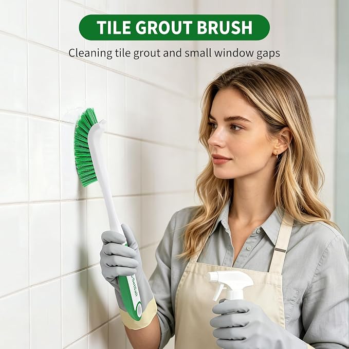 Scrub Brush Set of 4 Pack, Heavy Duty Shower Cleaner Brush with Non-Slip Handle Scrubber Brush Ergonomic Design Cleaning Scrub Brush Set for Household Use, Shower, Floor, Tub, Kitchen