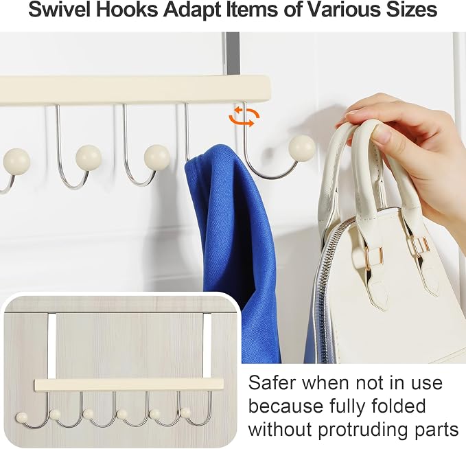 TOPIA HANGER Over The Door Hooks for Hanging, Towel Hooks Towel Racks for Bathroom, Coat Hooks Coat Rack Over The Door Organizer Hanging, Wooden Door Hangers for Coat Towel Hat Purse CT71W