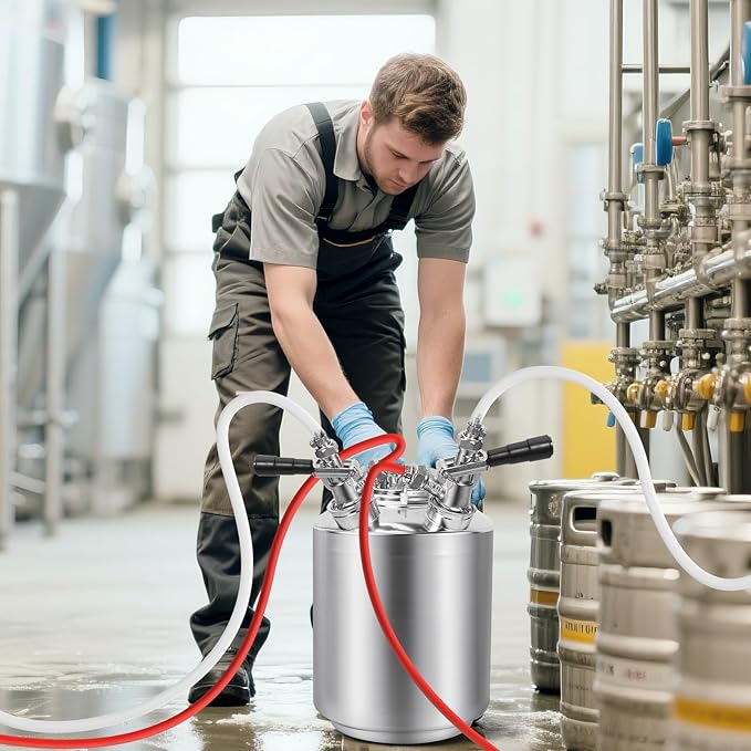 2.5 Gallon Beer Line Cleaner Keg, Keg Cleaning Kit with 2 D Spears for D Coupler, 304 Stainless Steel Kegerator Line Cleaning Kit, Keg Line Cleaning Kit with Handle Used for Beer Line Cleaning