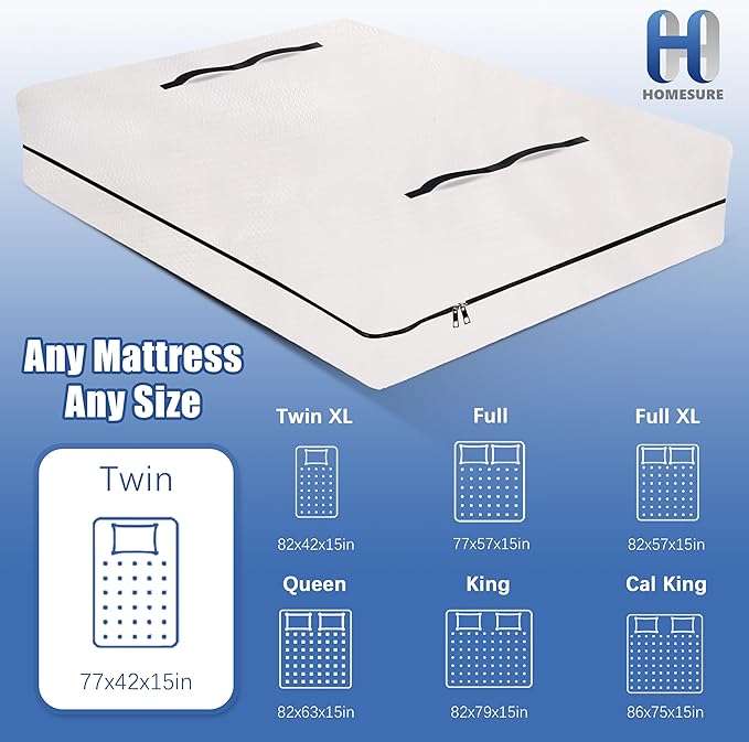 HOMESURE Mattress Bags for Moving and Storage with 8 Handles - Mattress Cover for Moving - Heavy Duty, Strong Zipper Closure, Moving Supplies & Moving Bag - Semi-Transparent, Twin