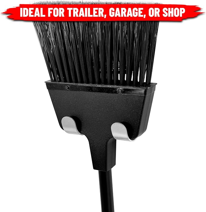 Pit Posse PP3187 Aluminum Broom Holder Hanger for Enclosed Trailer Garage Shop Storage - Made in USA - Wall Mount Utility Rack Caddy Cabinet Organizer Van Auto Workshop RV Whisk/Angle Sweeper (Silver)