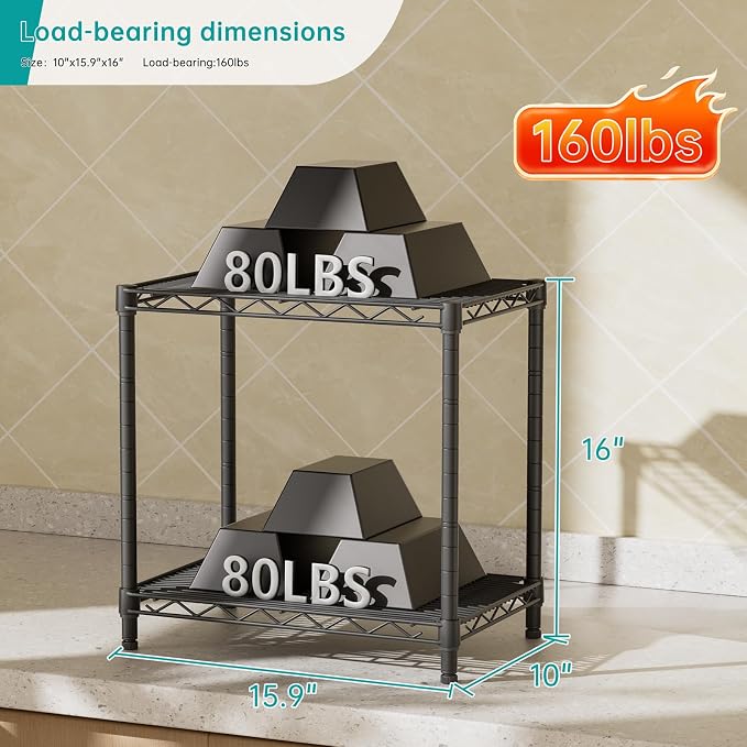 SINGAYE Small 2 Tier Shelves Wire Storage Shelving Adjustable Metal Shelf | Home Storage Small Rack Pantry Closet Unit for Laundry Room Organization Bathroom Kitchen