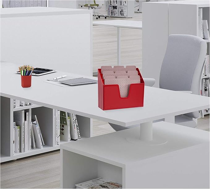 Acrimet Horizontal Triple File Folder Holder Organizer, Open Top Desktop Document Sorter for Letter Size Papers & Folders, Plastic (Solid Red) | 3 compartments to separate and organize documents, folders and papers